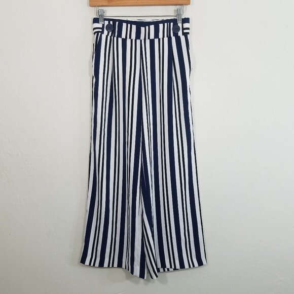 Zara Pull-On High Rise Wide Leg Pants Striped Crop Size XS - Picture 1 of 5
